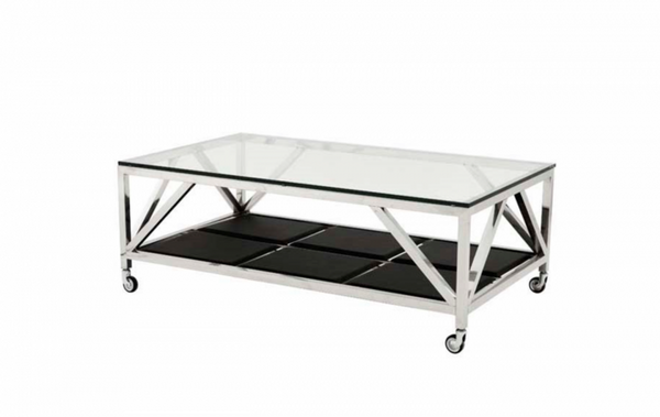 Casa Padrino Table Basse de Luxe Art Déco - 140 x 80 x H. 50 cm - Table de Salon en Acier Inoxydable Poli et Aspect Cuir Noir