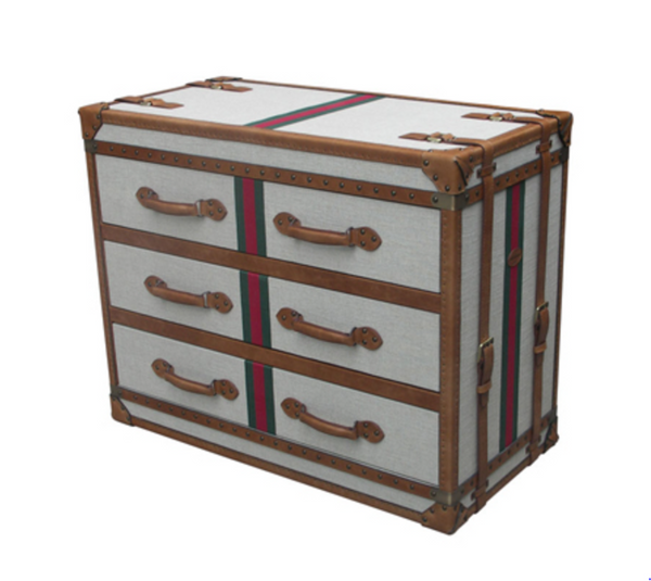 Casa Padrino Designer Truhe im Barock Stil aus Leder und Leinen in Columbia Braun - 103 x 52 x H 79 cm