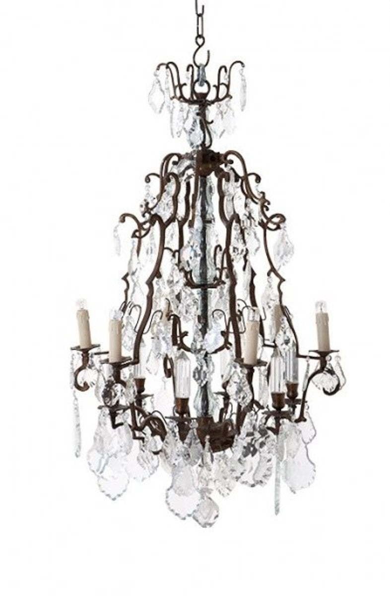 Casa Padrino Luxus Kronleuchter - Antik Messing Hängeleuchte mit Glas - Durchmesser 60 cm, Höhe 90 cm