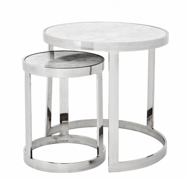 Casa Padrino Luxury Art Deco Designer Side Table Set of 2 - Elegant Table in Stainless Steel and Marble - 56 x H. 56 cm / 35 x H. 45,5 cm