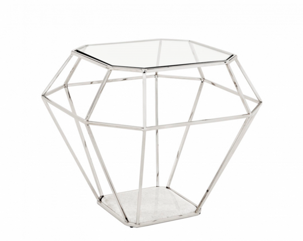 Casa Padrino Tavolino di design di lusso Art Déco Nickel con piano in marmo bianco 65 x 65 x H. 56 cm