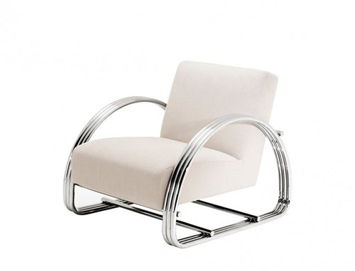 Casa Padrino Art Deco Club Sessel Lounge Sessel Möbel polierter Stahl / Panama Natural 75 x 87 x 72 cm