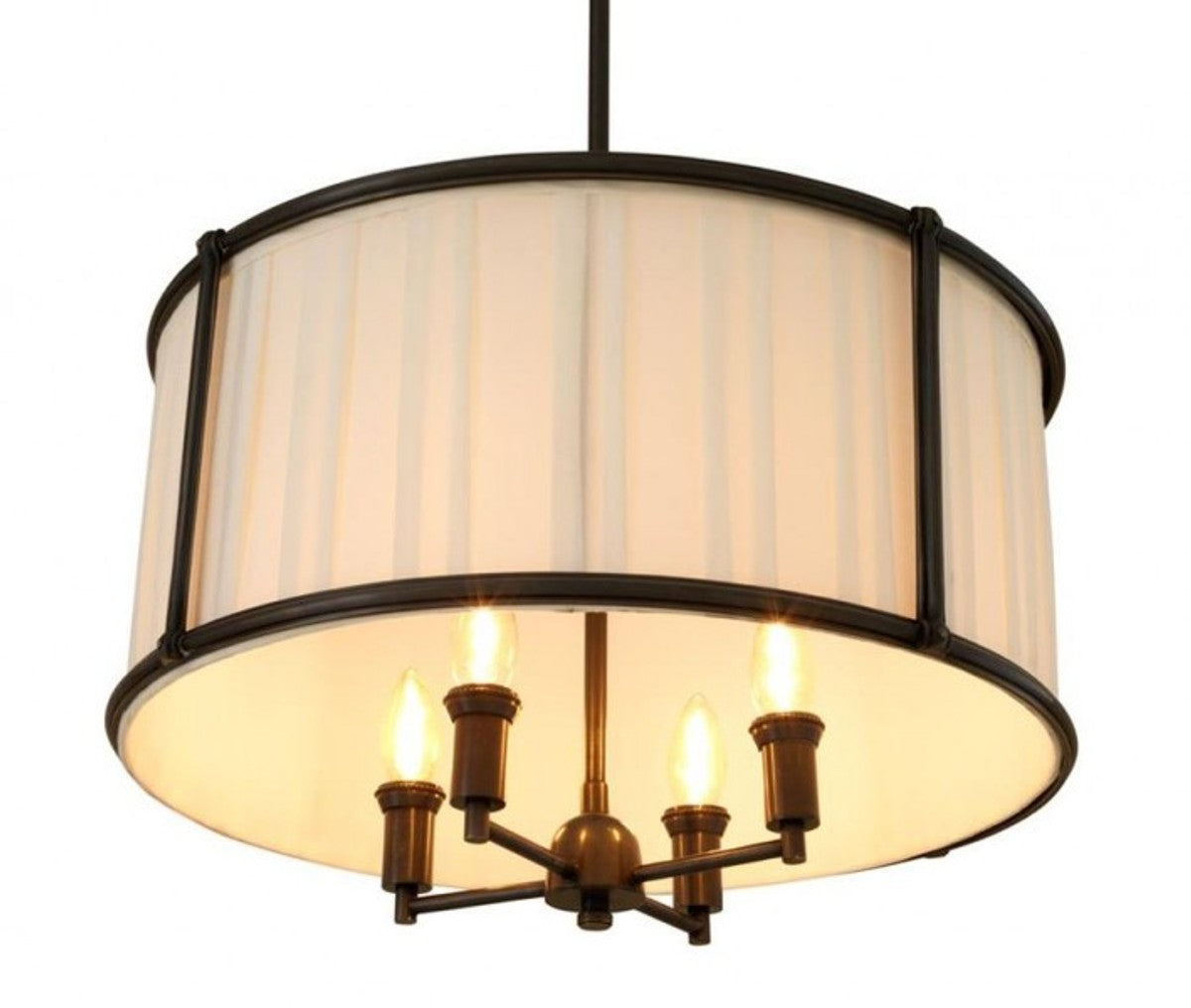 Casa Padrino Luxus Hängeleuchte im Barock Stil Rotguss mit Lampenschirm Creme Ø 52 x H 73,5 cm