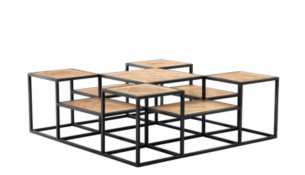Casa Padrino Table basse de luxe Art Déco en bois de chêne et métal - Zinc / Marron - 120 x 120 x H. 42 cm