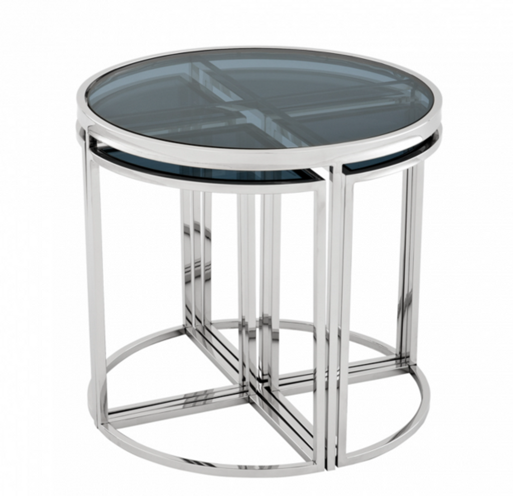 Casa Padrino Luxus Art Deco Designer Beistelltisch 5er Set aus rostfreiem Stahl und Rauchglas 60 x H. 55 cm