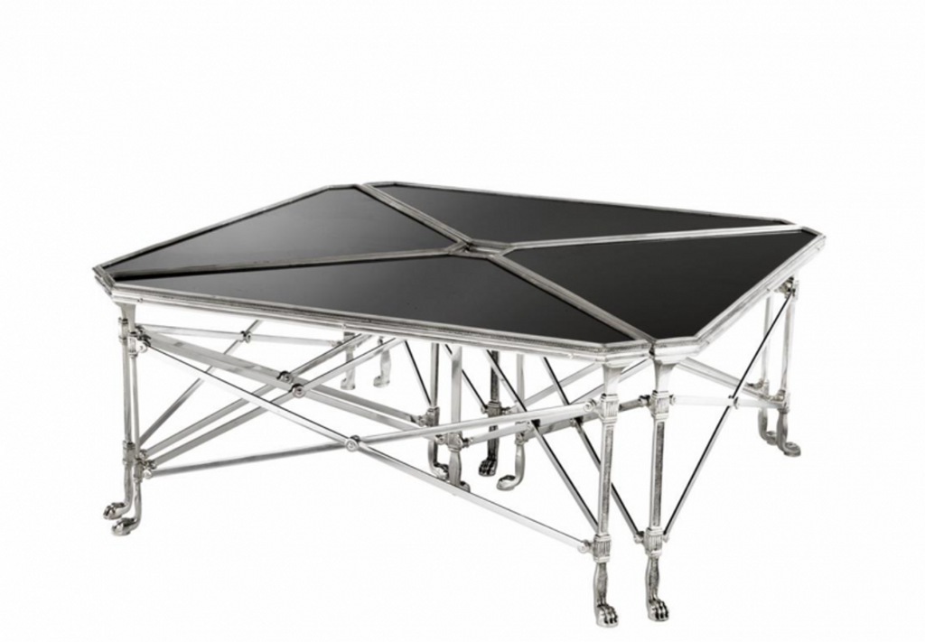 Casa Padrino Luxus Art Deco Designer Couchtisch - Messing und Granit - Antik Silber / Schwarz - 89 x 63 x H. 42 cm