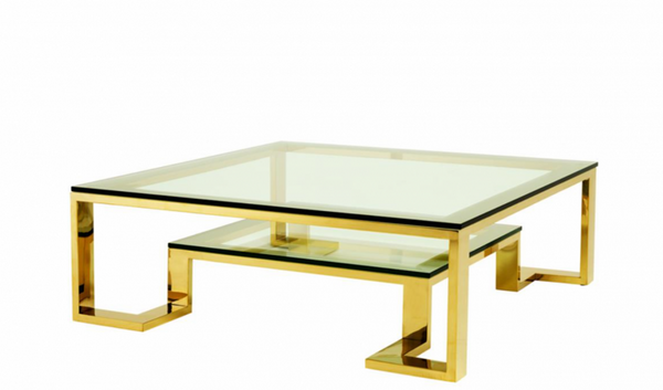 Casa Padrino Luxury Art Deco Designer Coffee Table Gold 120 x 120 x H. 40 cm - Living Room Table Stainless Steel and Glass