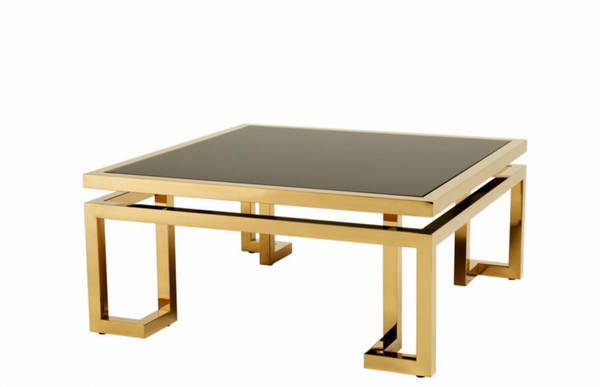 Casa Padrino Luxus Art Deco Designer Couchtisch in Gold und schwarzem Glas - 100 x 100 x H. 45 cm