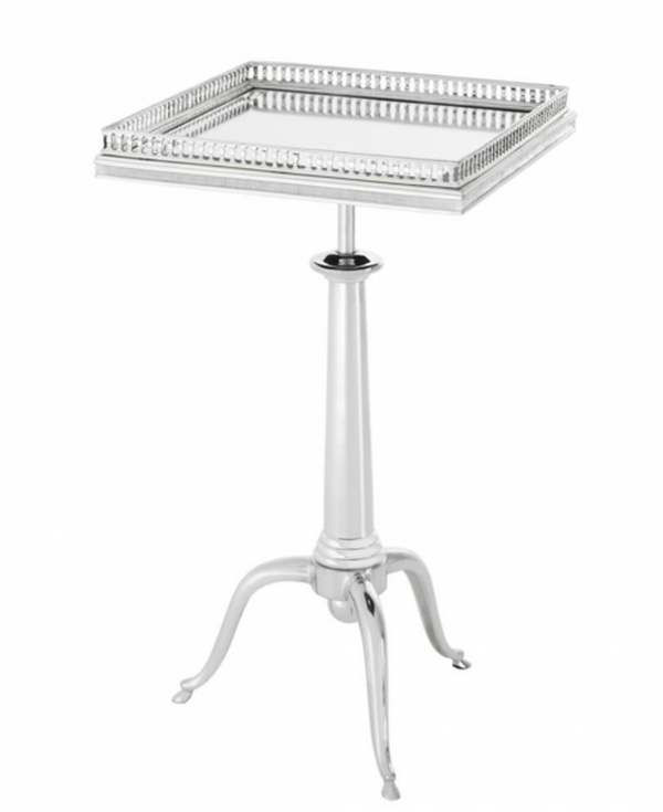 Casa Padrino Table d'appoint design Art Déco de luxe - Métal argenté et verre miroir - 40 x 40 x H. 61-71 cm