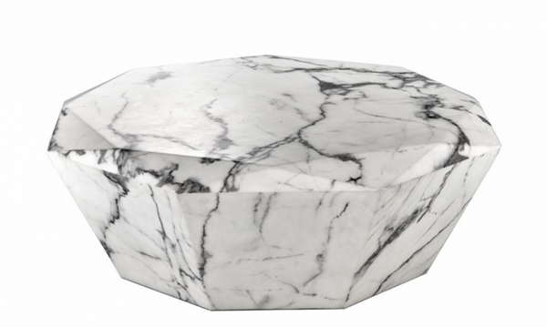 Casa Padrino Tavolino da salotto Art Déco di lusso in finto marmo - Tavolo rotondo, Bianco, 101 x H. 32 cm