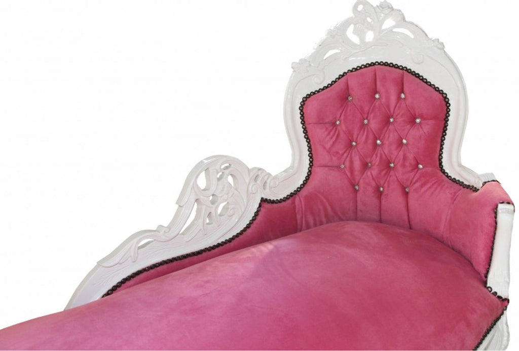 Casa Padrino Barock Chaiselongue King Rosa/Weiß mit Bling Bling Glitzersteinen, 155 x 70 x 100 cm