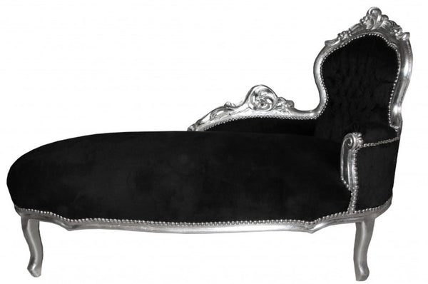 Casa Padrino Méridienne Baroque King Noir/Argent - Meuble de Luxe Artisanal Style Antique - 155 x 70 x 100 cm