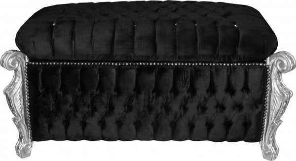 Casa Padrino Barock Sitzbank Truhe im Antik Stil Schwarz Silber mit Glitzersteinen 105 x 55 x 55 cm
