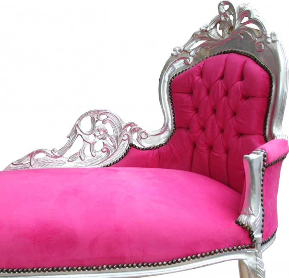Casa Padrino Barock Chaiselongue King Pink / Silber 155 x 70 x 100 cm - Antik Stil Möbel