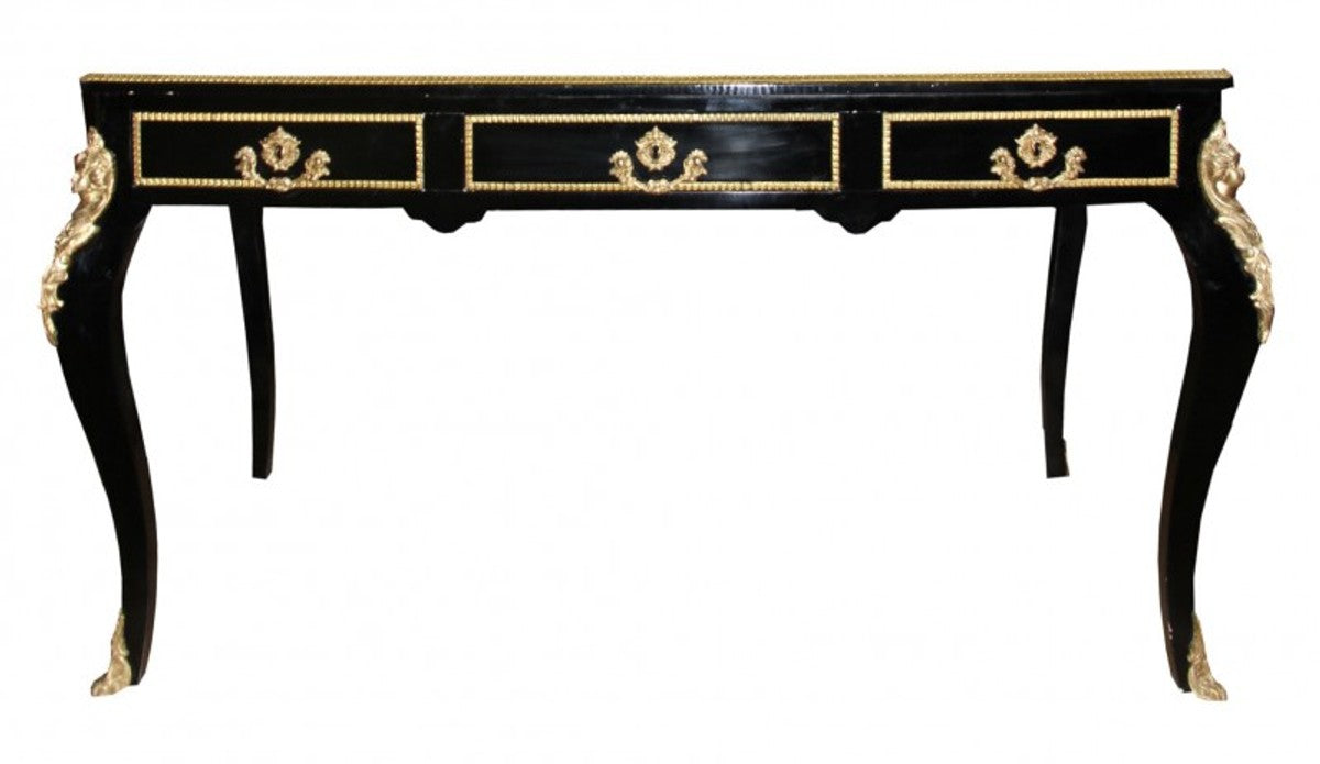 Casa Padrino Luxus Barock Schreibtisch in Schwarz Gold und Bordeaux, 140 x 80 x 82 cm, Sekretär im antiken Stil