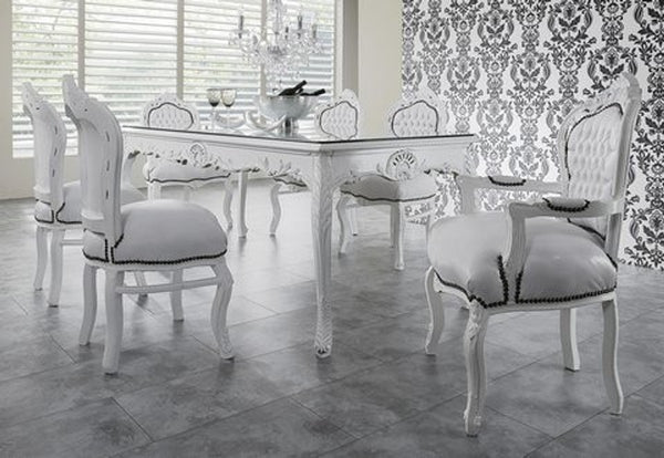 658/5000
Casa Padrino Baroque Dining Room Set White / White - Dining Table 180cm + 6 Chairs