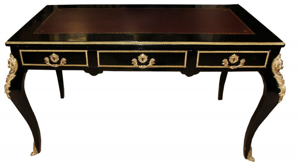 Casa Padrino Luxus Barock Schreibtisch in Schwarz Gold und Bordeaux, 140 x 80 x 82 cm, Sekretär im antiken Stil