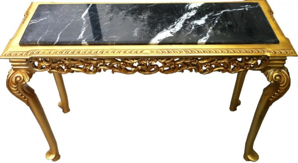 Casa Padrino Barock Konsolentisch Gold mit schwarzer Marmorplatte - Luxuriöse Konsole 122 x 89 x 47 cm