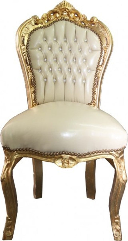 Barock Esszimmerstuhl Creme / Gold mit Bling Bling Glitzersteinen - Limited Edition