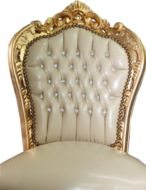 Barock Esszimmerstuhl Creme / Gold mit Bling Bling Glitzersteinen - Limited Edition