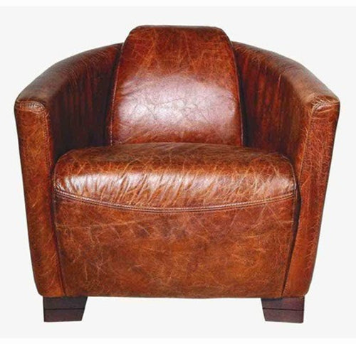 Casa Padrino Art Deco Clubsessel aus Echtleder in Ebony Leder und Cigar Braun, 76 x 84 x 69 cm