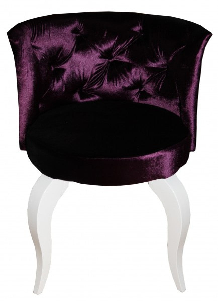Casa Padrino Barock Salon Stuhl Lila / Weiß - Designer Sessel - Luxus Qualität