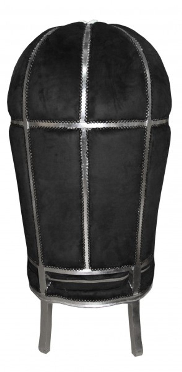 Casa Padrino Barock Thron Sessel Victory Schwarz / Silber - Massivholz Samt - 177 x 83 x 66 cm