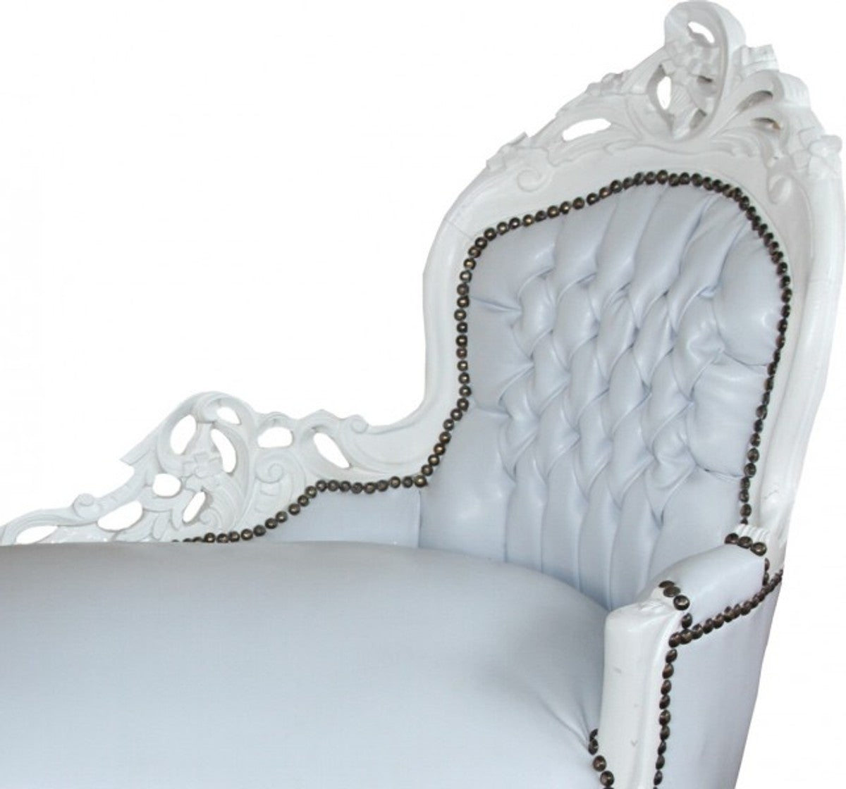 Casa Padrino Barock Kinder Chaiselongue Weiß / Weiß - Recamiere Barock Möbel - Höhe 93 cm