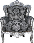 Casa Padrino Barock Sessel King in Schwarz mit Muster und Silber - Handgefertigtes Luxusmöbel 120 x 85 x 85 cm