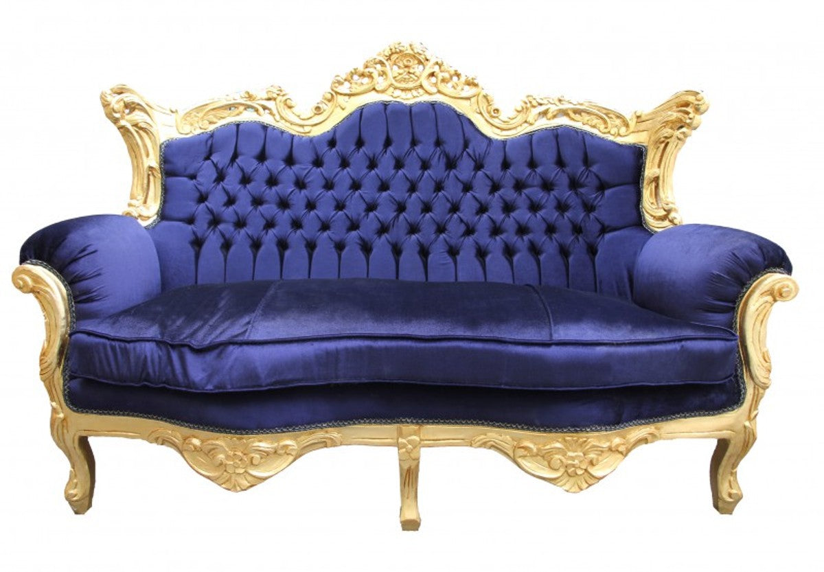 Casa Padrino Barock 2er Sofa Master Royal Blau / Gold 182 x 125 x 60 cm - Handgefertigte Luxus Couch