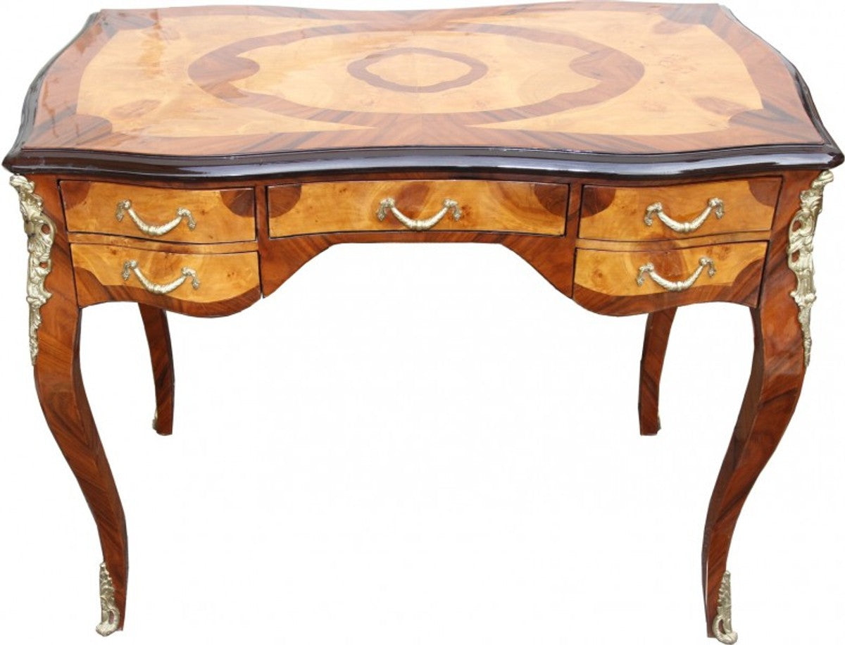 Casa Padrino Luxus Barock Schreibtisch aus Mahagoni Wurzelholz Furnier - Edler Sekretär mit 5 Schubladen - 100 x 58 x 80 cm