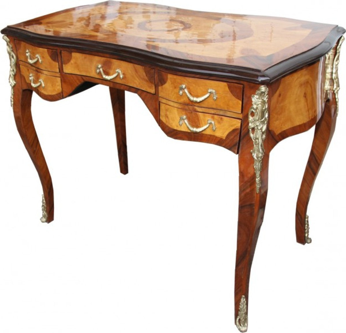 Casa Padrino Luxus Barock Schreibtisch aus Mahagoni Wurzelholz Furnier - Edler Sekretär mit 5 Schubladen - 100 x 58 x 80 cm