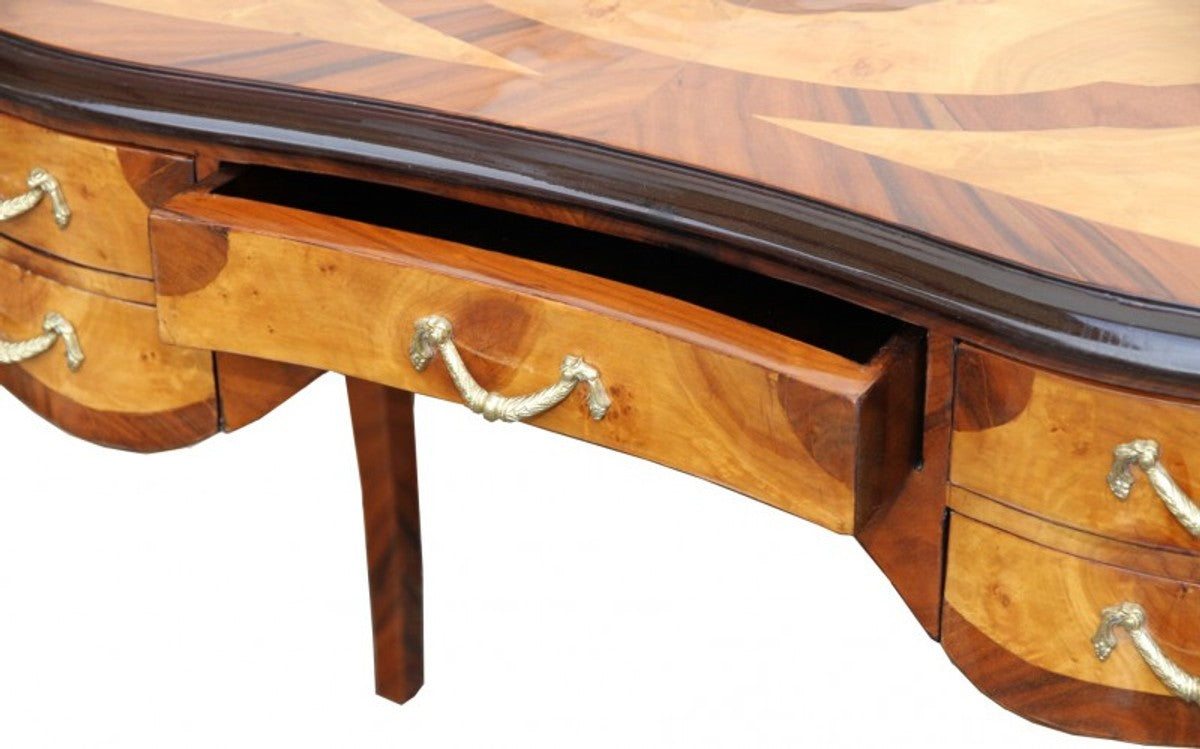 Casa Padrino Luxus Barock Schreibtisch aus Mahagoni Wurzelholz Furnier - Edler Sekretär mit 5 Schubladen - 100 x 58 x 80 cm
