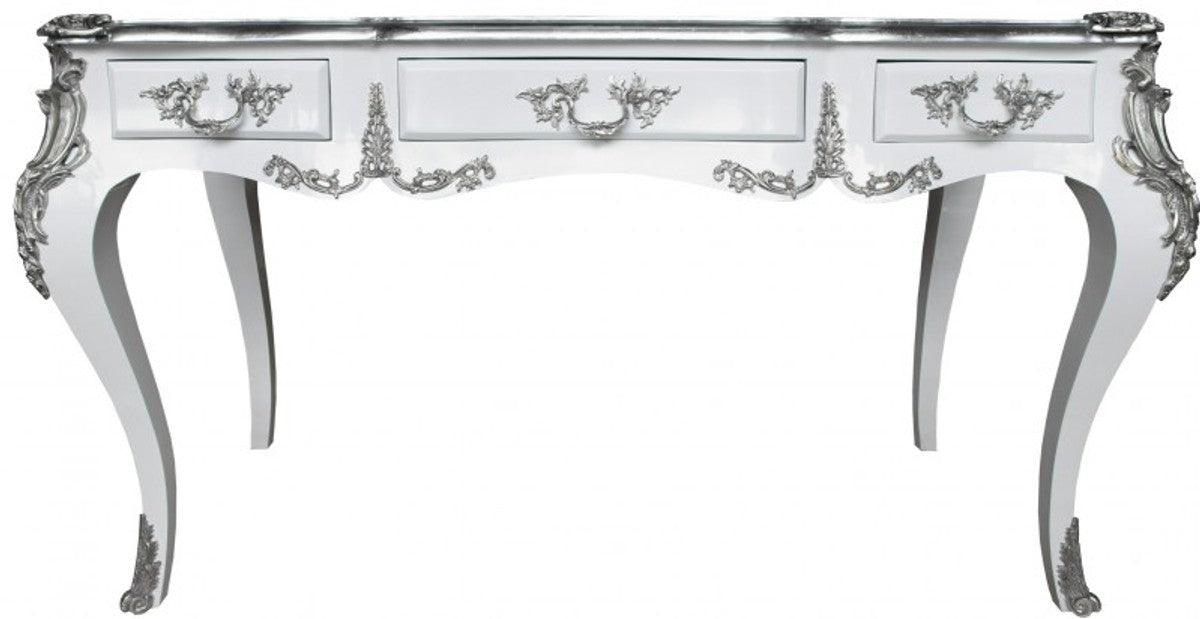 Casa Padrino Luxus Barock Schreibtisch Sekretär in Schwarz / Silber - 141 x 65 x H. 80 cm