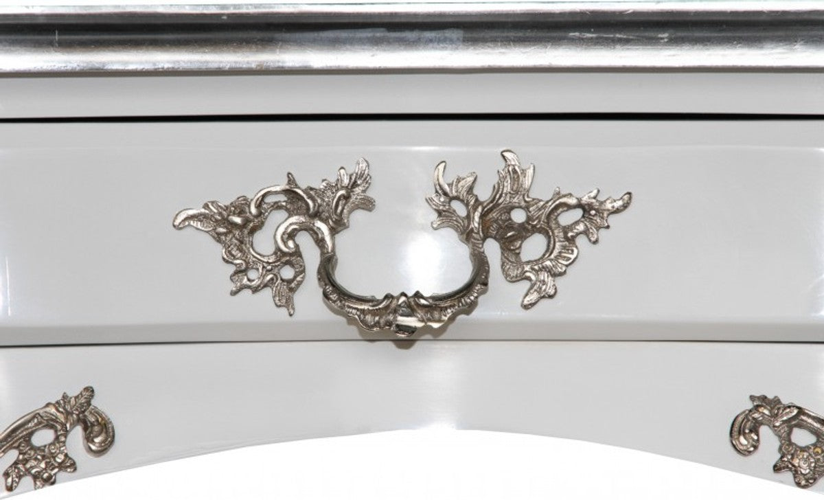 Casa Padrino Luxus Barock Schreibtisch Sekretär in Schwarz / Silber - 141 x 65 x H. 80 cm