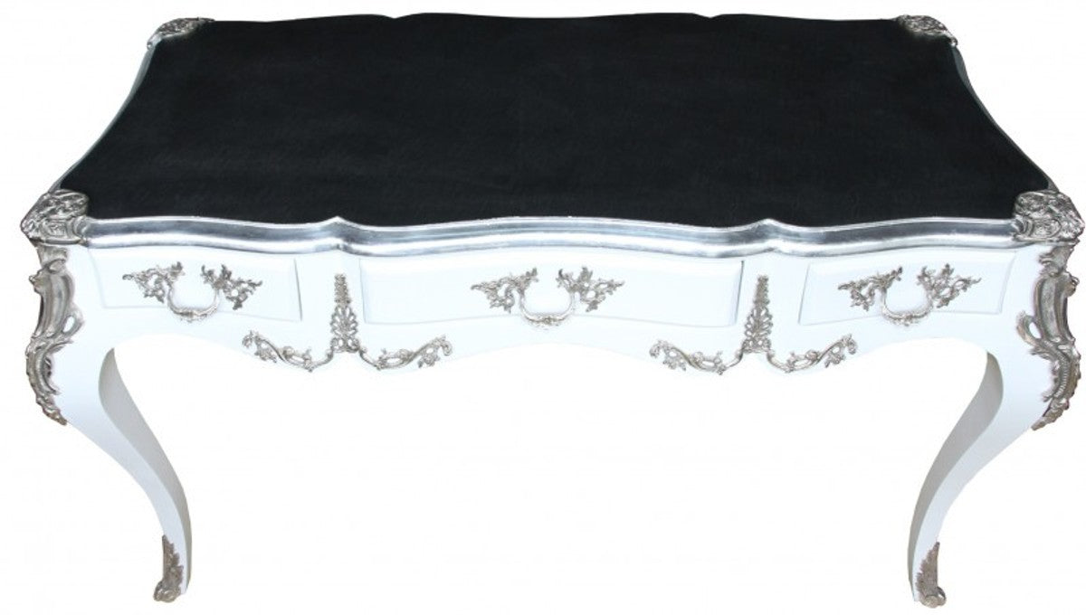Casa Padrino Luxus Barock Schreibtisch Sekretär in Schwarz / Silber - 141 x 65 x H. 80 cm