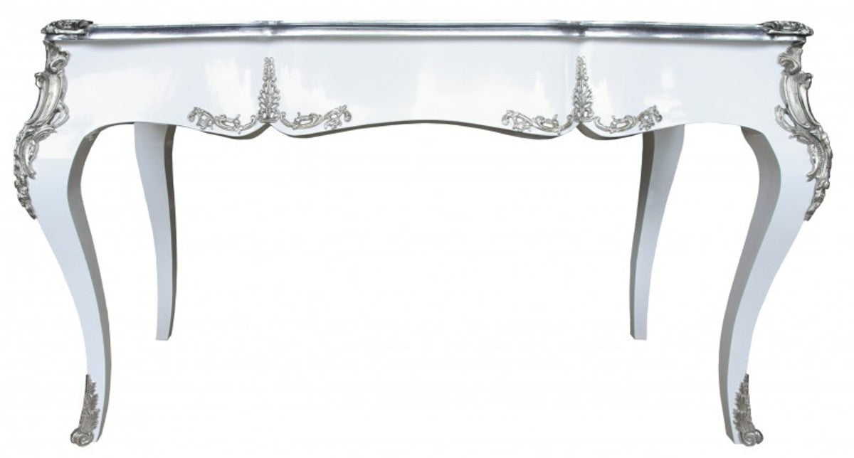 Casa Padrino Luxus Barock Schreibtisch Sekretär in Schwarz / Silber - 141 x 65 x H. 80 cm