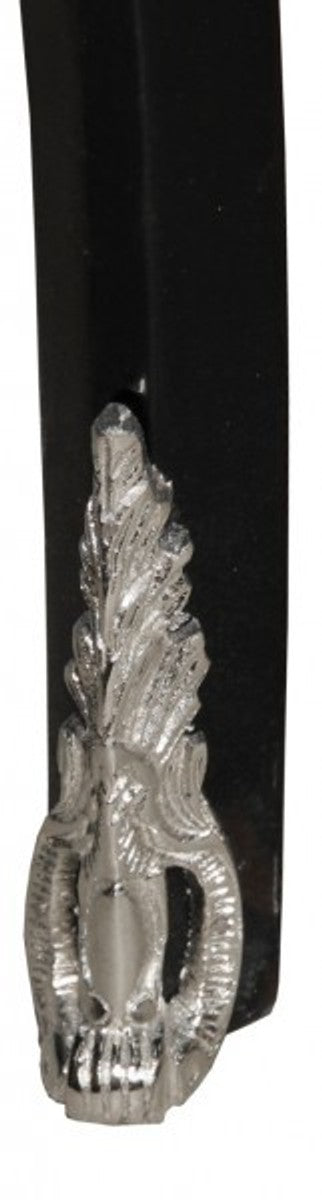 Casa Padrino Luxus Barock Schreibtisch in Schwarz Hochglanz und Silber, 100 x 58 x 80 cm, handgefertigter Sekretär