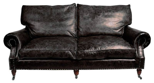 Casa Padrino Luxury Art Deco 3-Seater Sofa in Vintage Black Leather, 180 x 105 x 93 cm
