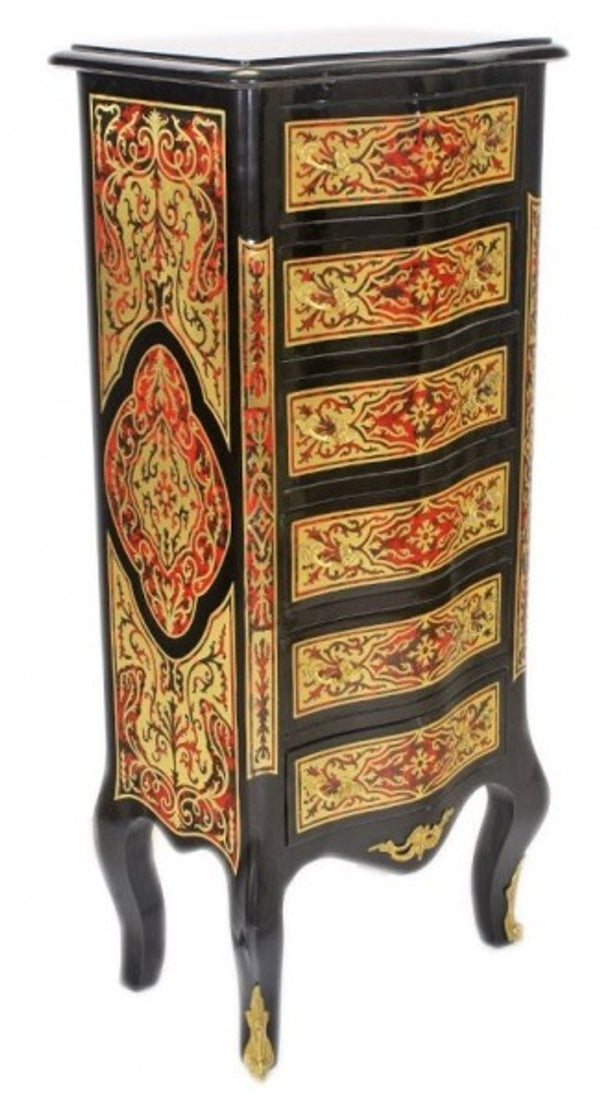 Casa Padrino Commode Baroque Boulle Noir Or Rouge 50 x 120 x 35 cm - Meuble de Luxe Sideboard