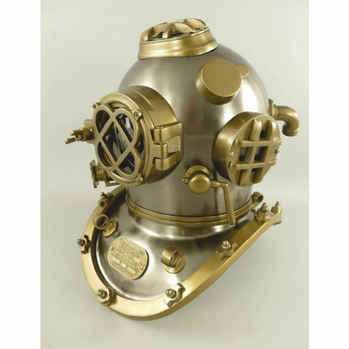 Casa Padrino Antik Stil Deko Taucherhelm Silber / Messing brüniert H. 47 cm