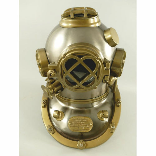 Casa Padrino Antik Stil Deko Taucherhelm Silber / Messing brüniert H. 47 cm