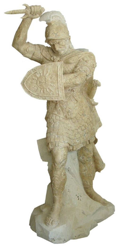 Casa Padrino Antik Stil Marmor Skulptur römischer Soldat rechts Beige / Grau H. 210 cm