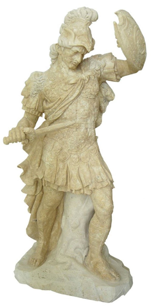 Casa Padrino Antik Stil Marmor Skulptur römischer Soldat links Beige / Grau H. 210 cm