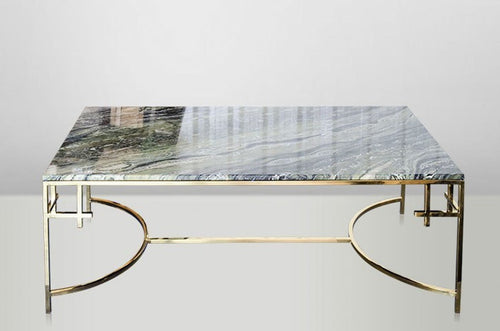 Casa Padrino Art Deco Couchtisch Jugendstil Gold Metall / Marmor 130 x 70 cm