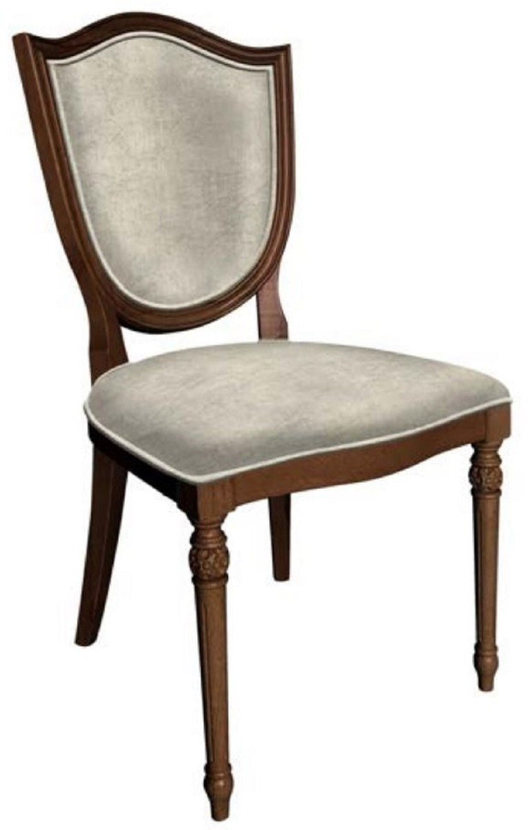 Casa Padrino Art Deco Esszimmerstuhl Silber / Braun - Eleganter Massivholz Stuhl - Art Deco Esszimmer Möbel