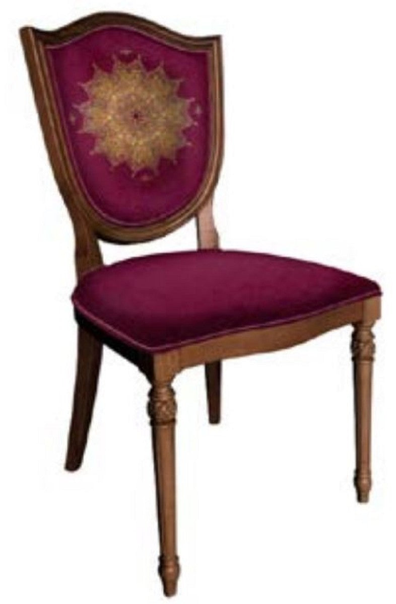 Casa Padrino Art Deco Esszimmerstuhl Lila / Braun - Eleganter Massivholz Stuhl mit elegantem Muster - Art Deco Esszimmer Möbel