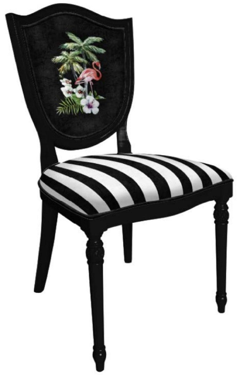 Casa Padrino Art Deco Esszimmerstuhl Weiß / Mehrfarbig / Schwarz - Eleganter Massivholz Stuhl - Art Deco Esszimmer Möbel