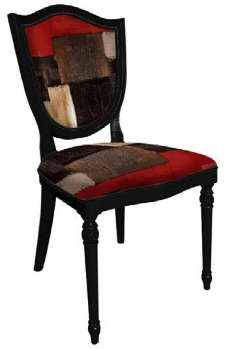 Casa Padrino Art Deco Esszimmerstuhl Mehrfarbig / Schwarz - Eleganter Massivholz Stuhl - Art Deco Esszimmer Möbel