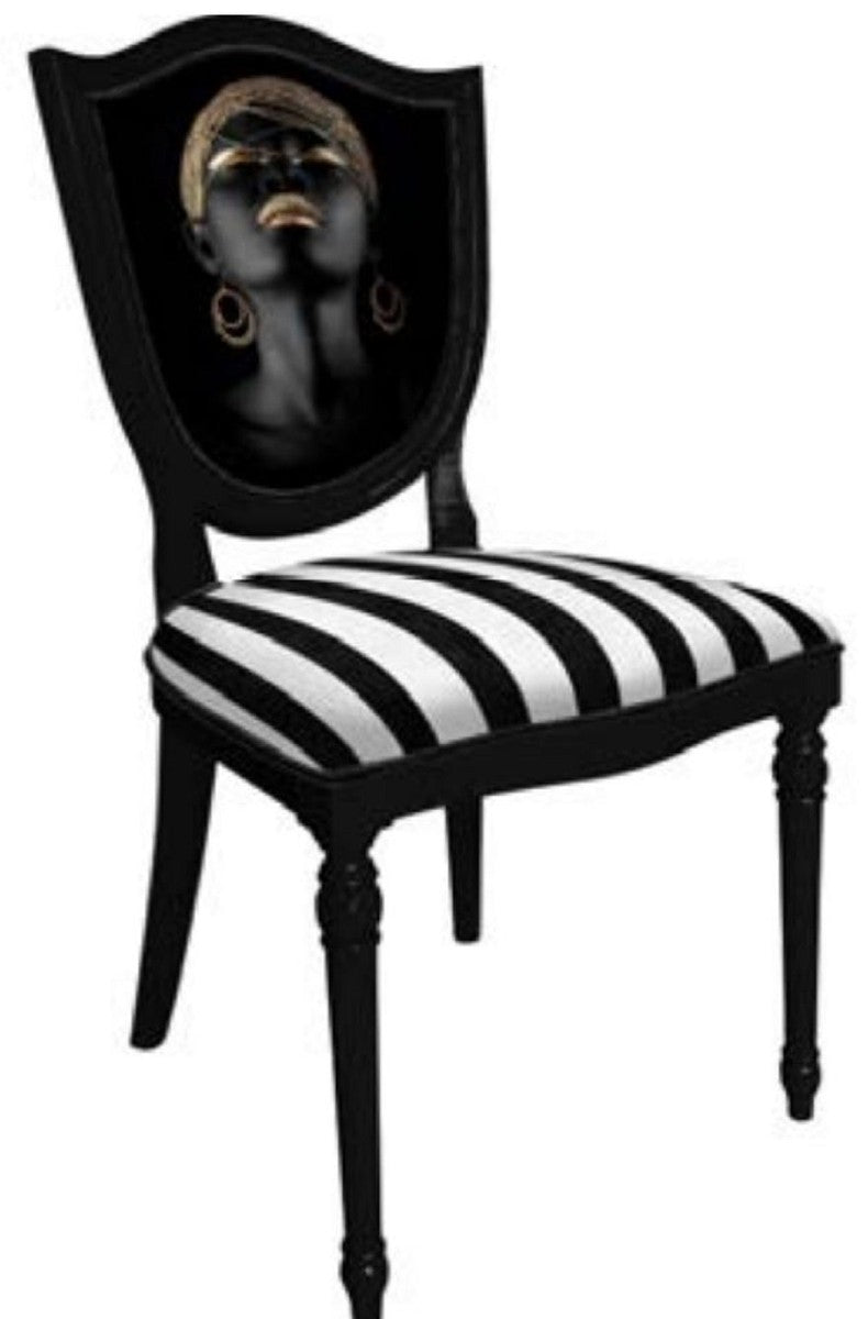 Casa Padrino Art Deco Esszimmerstuhl Weiß / Mehrfarbig / Schwarz - Eleganter Massivholz Stuhl - Esszimmer Möbel - Art Deco Möbel